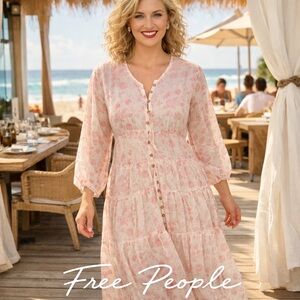 🌸Free People Blush Floral Button-Down Dress NWT